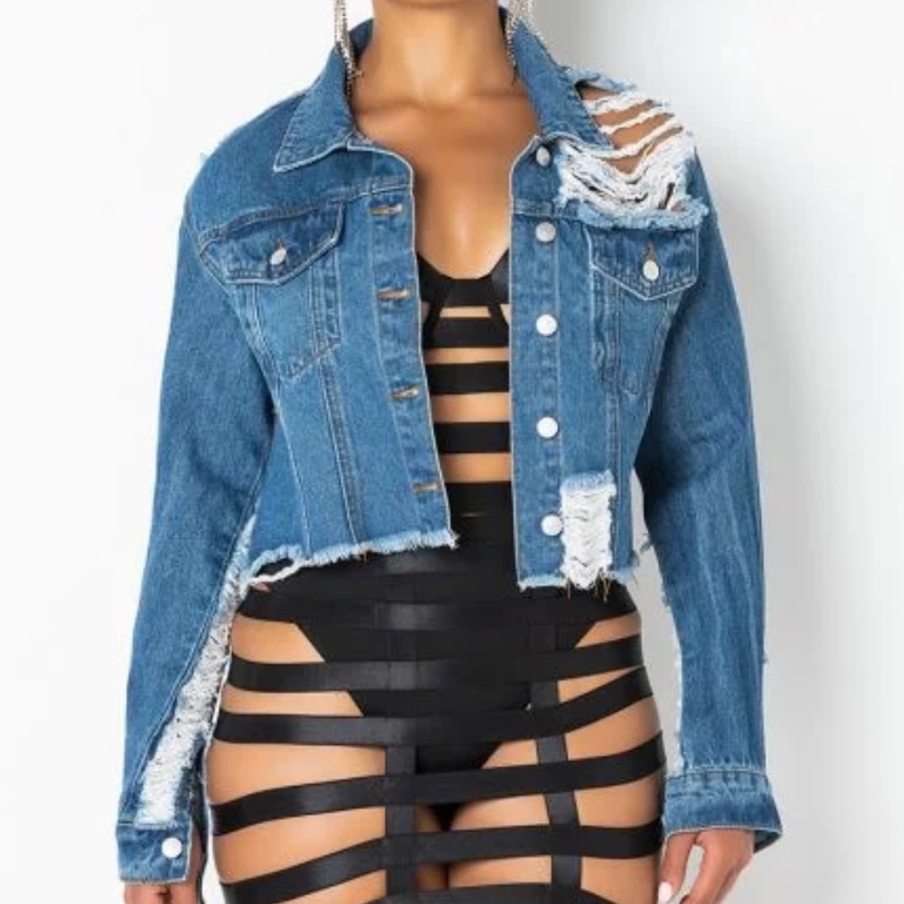 Distressed Denim Crop Jacket